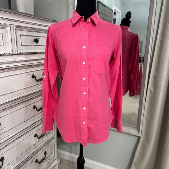 CAMIXA Linen-Cotton Blend Button-Up Shirt | XS | Hot Pink - Picture 2 of 14